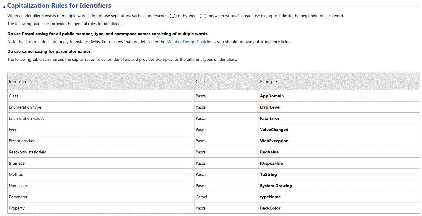 What is the correct casing convention for C local and instance