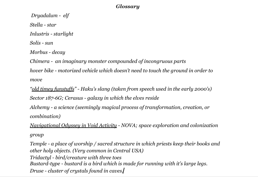 creative writing Glossary in my book Writing Stack