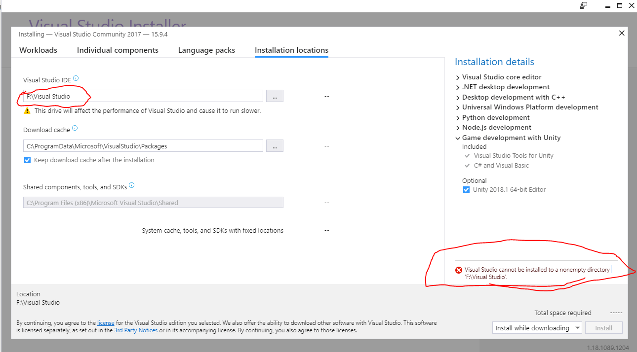 windows 10 I can't seem to download Visual Studio Community 2017 onto