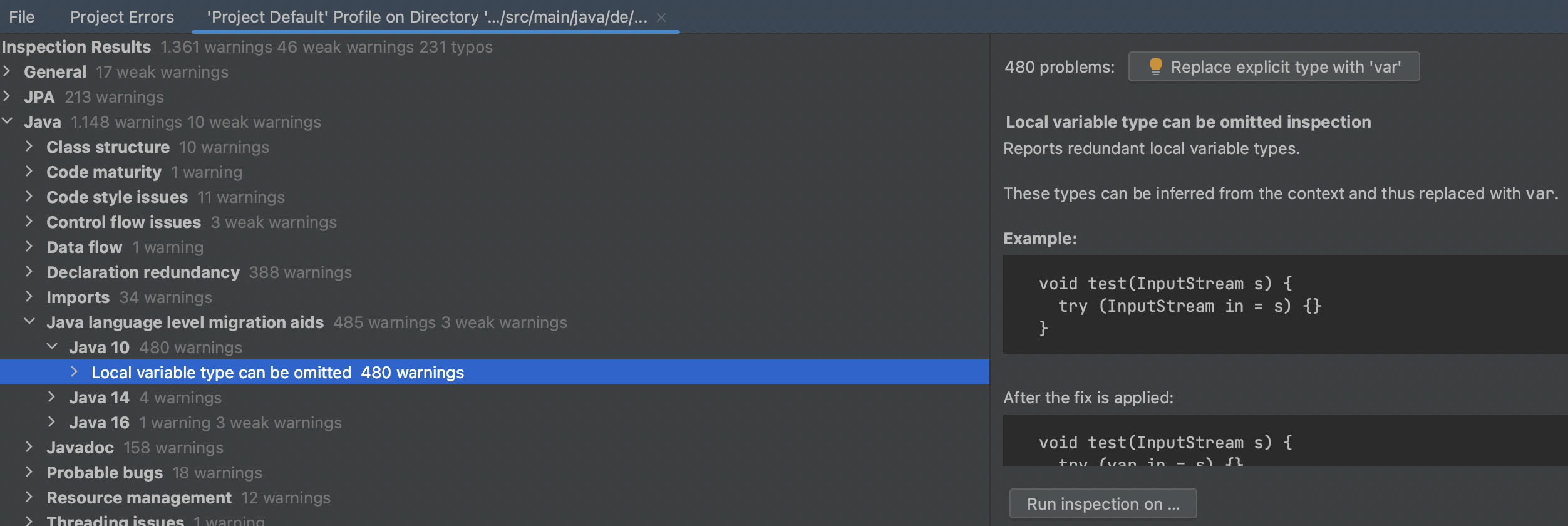 How to apply "quick fix" to multiple errors at once in IntelliJ