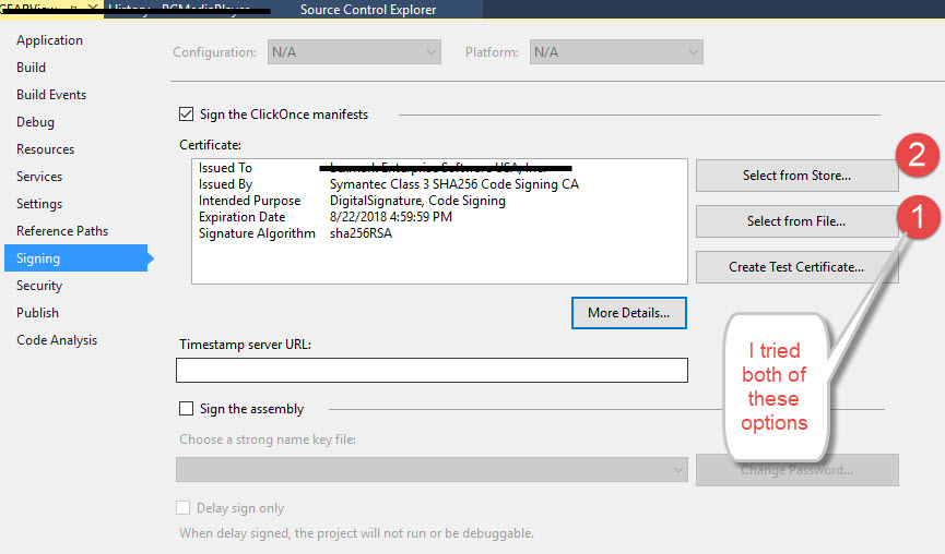 visual studio Getting An error occurred while signing