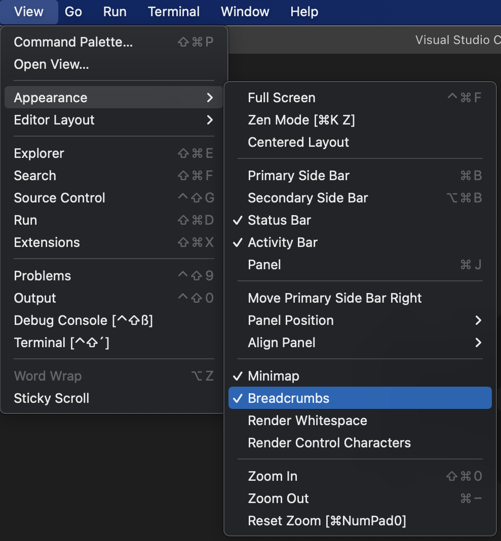How to show breadcrumbs on Visual studio Code? Stack Overflow