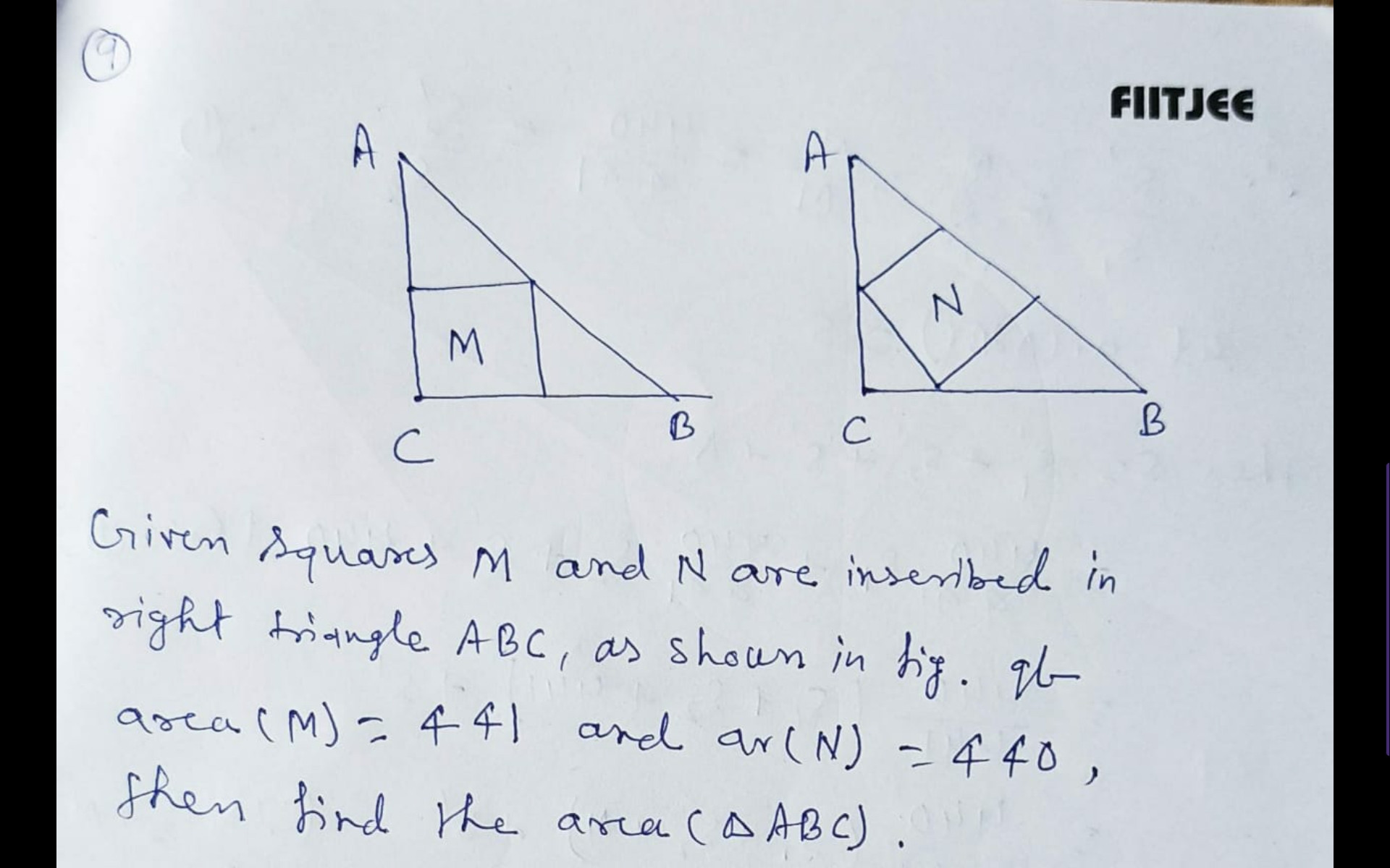geometry Given squares M and N are inscribed in a right triangle