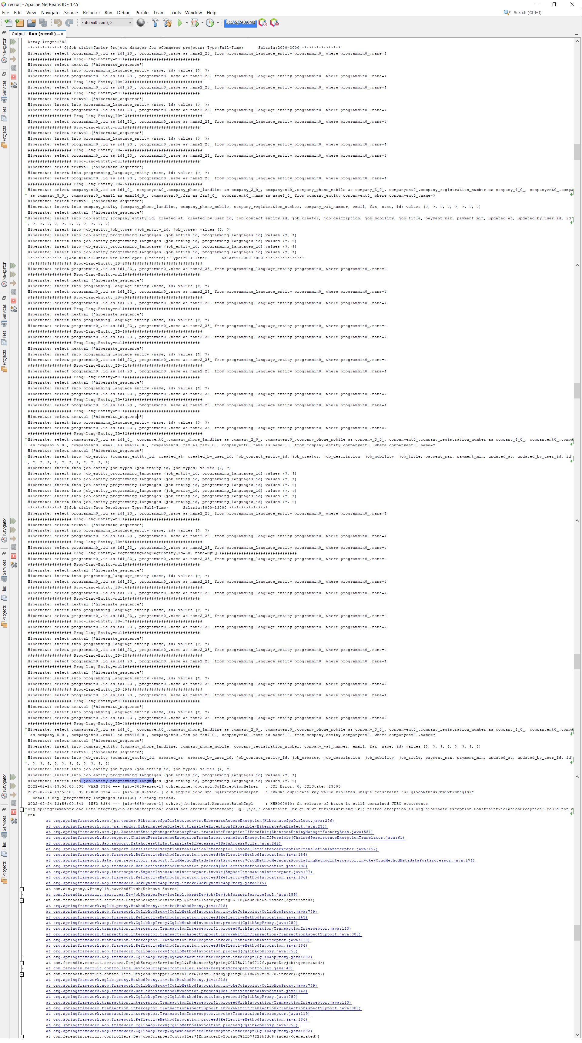 java Problem when persisting entities that have relations