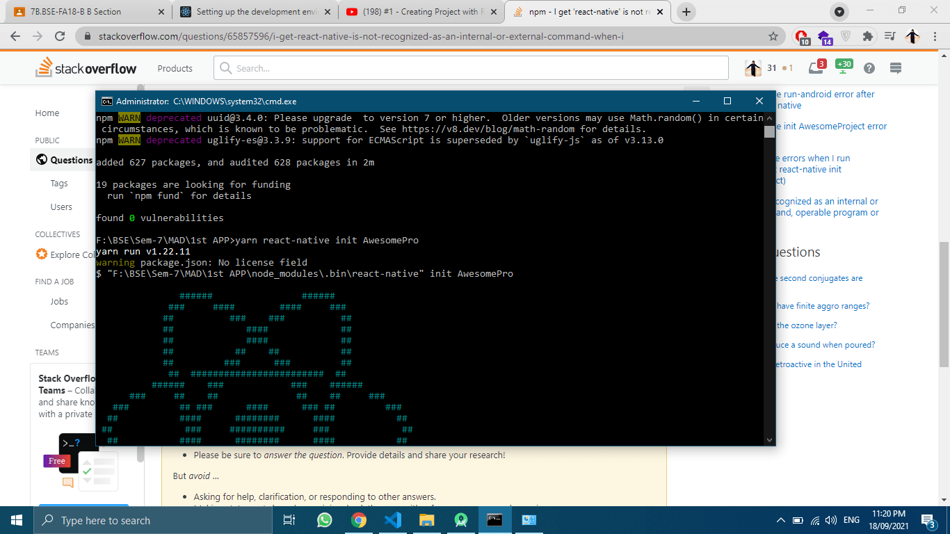 npm I get 'reactnative' is not recognized as an internal or external
