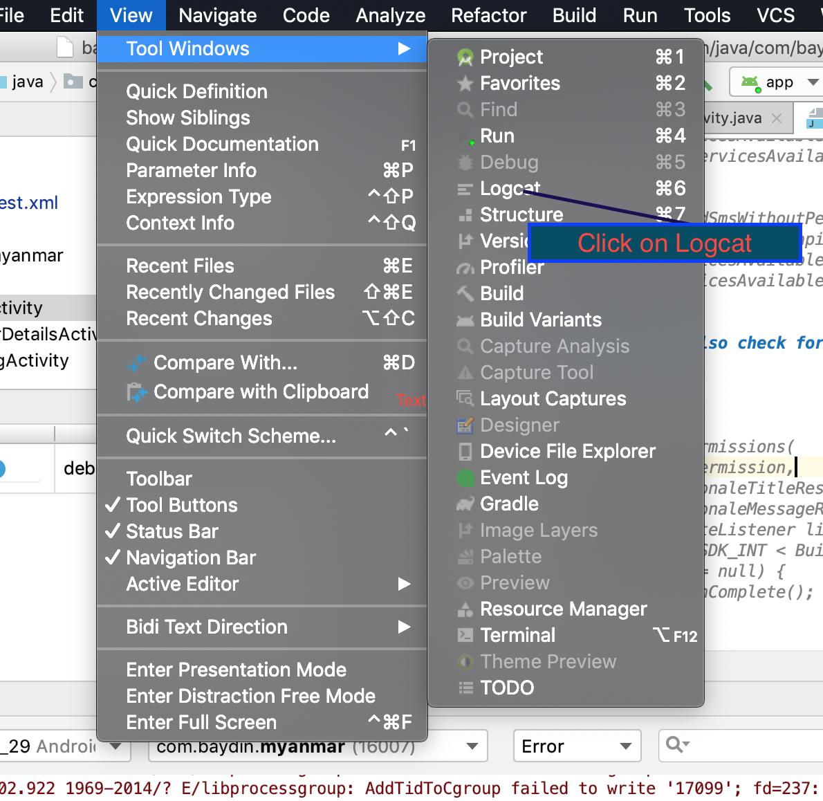 ¿Cómo encontrar los registros en Android Studio?