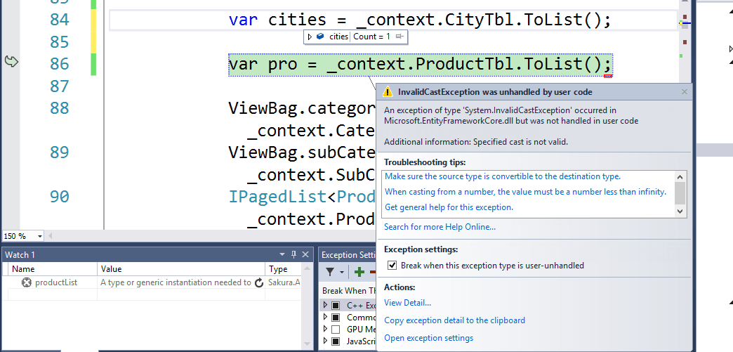 InvalidCastException Specified cast is not valid. lambda