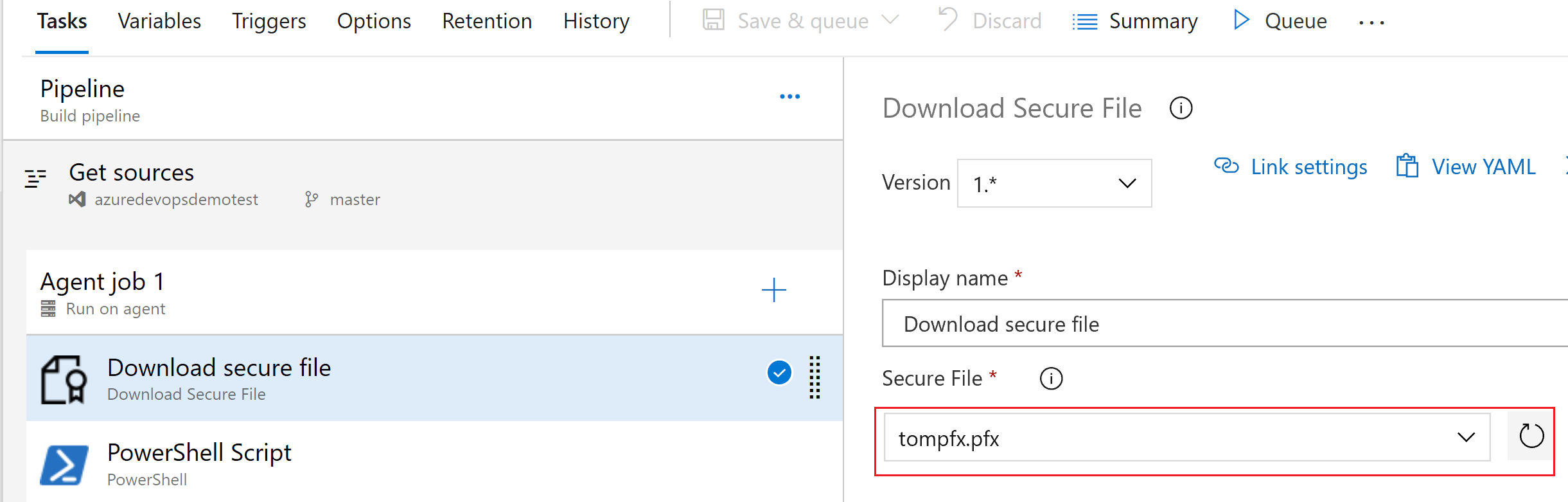 azure How to use from a powershell a *.pfx certificate used on build
