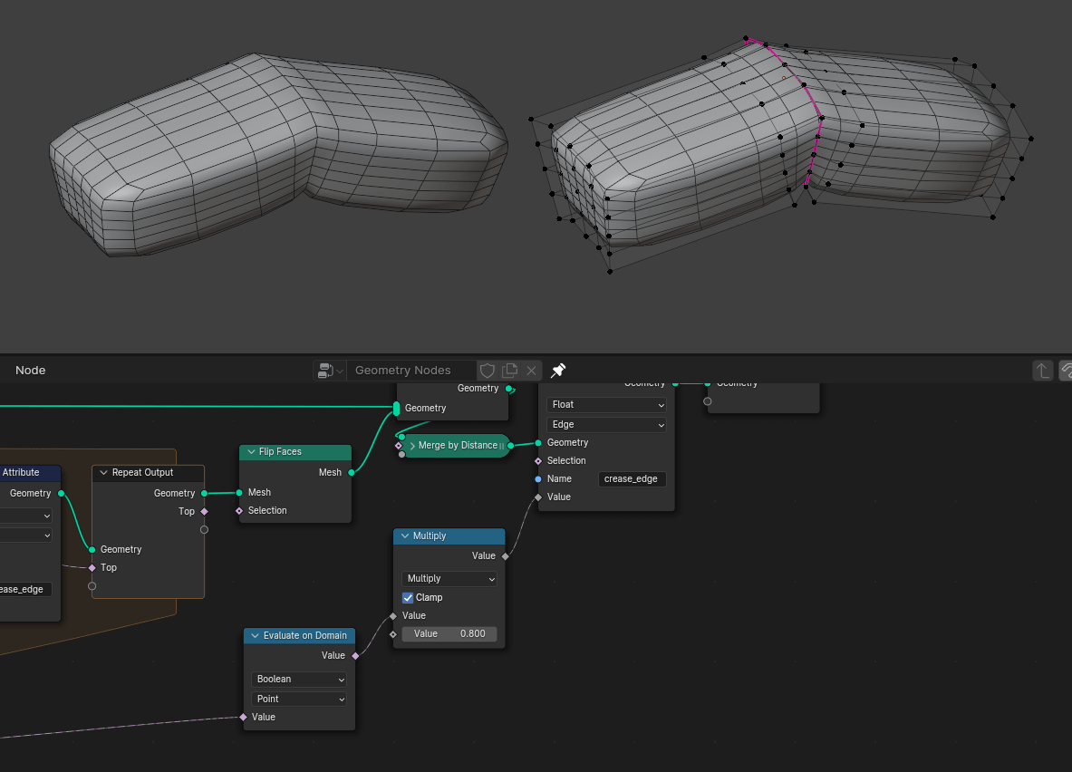 modeling extend edge crease with extrusions in geometry nodes