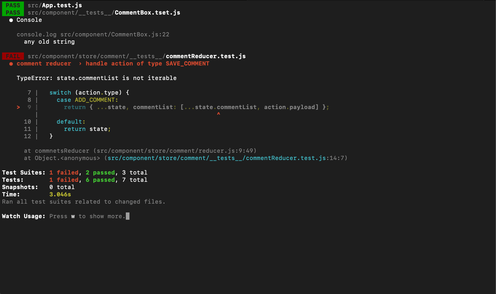 javascript Write unit test for reducer but TypeError state