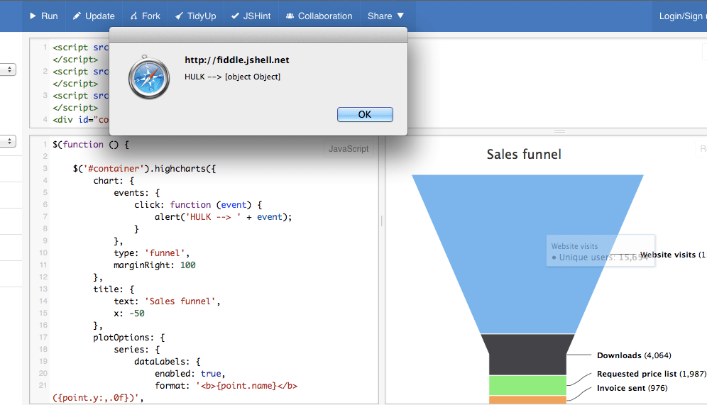 javascript onclick event when part of highcharts funnel is clicked