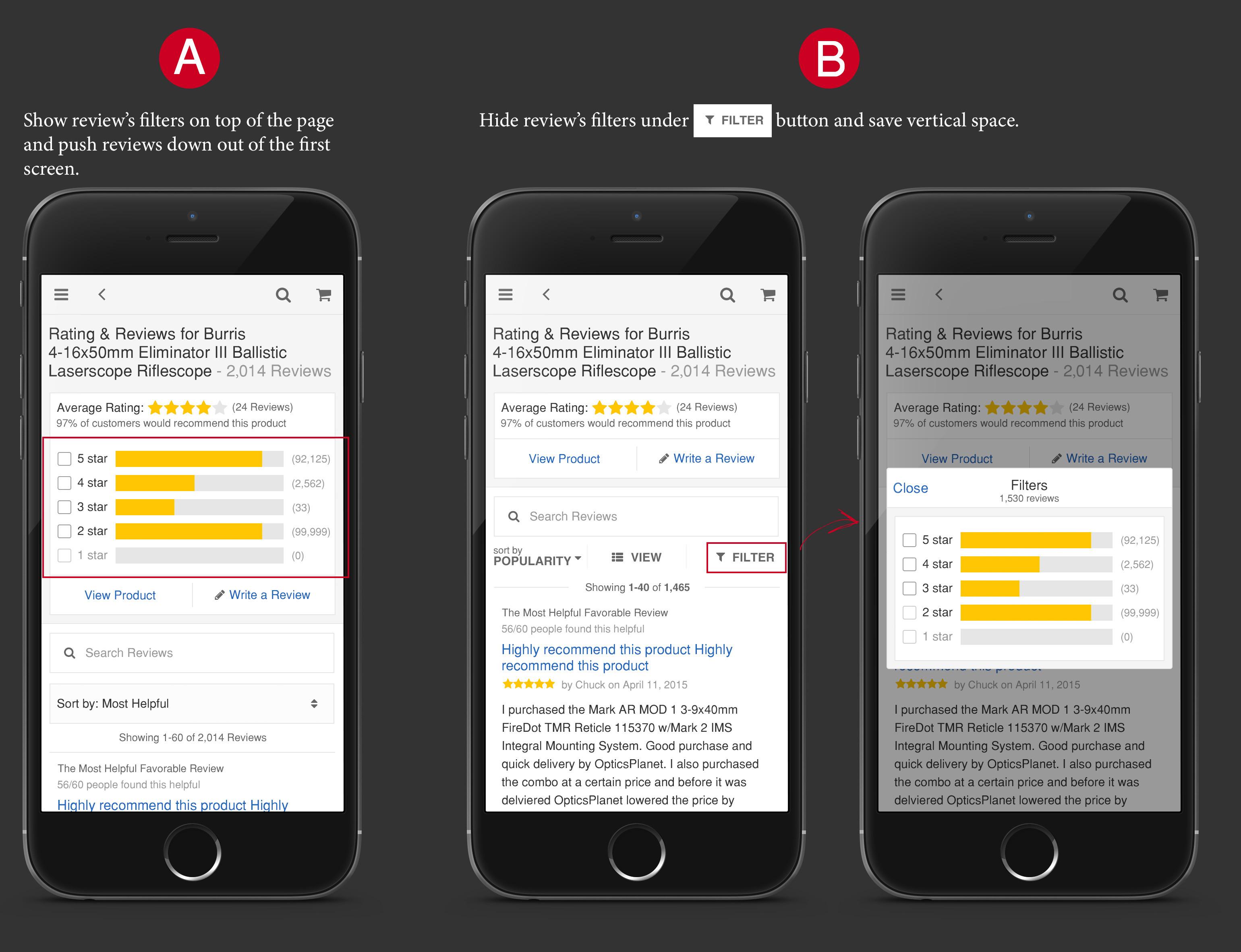 ux field Filter for customer reviews. Show or hide for default