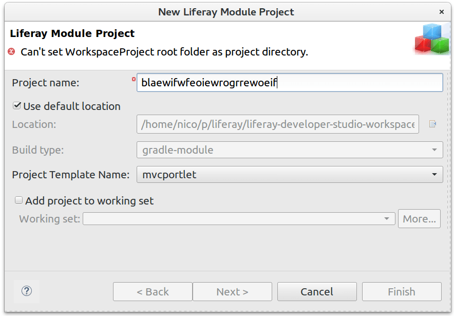 liferay 7 Can't set WorkspaceProject root folder as project directory