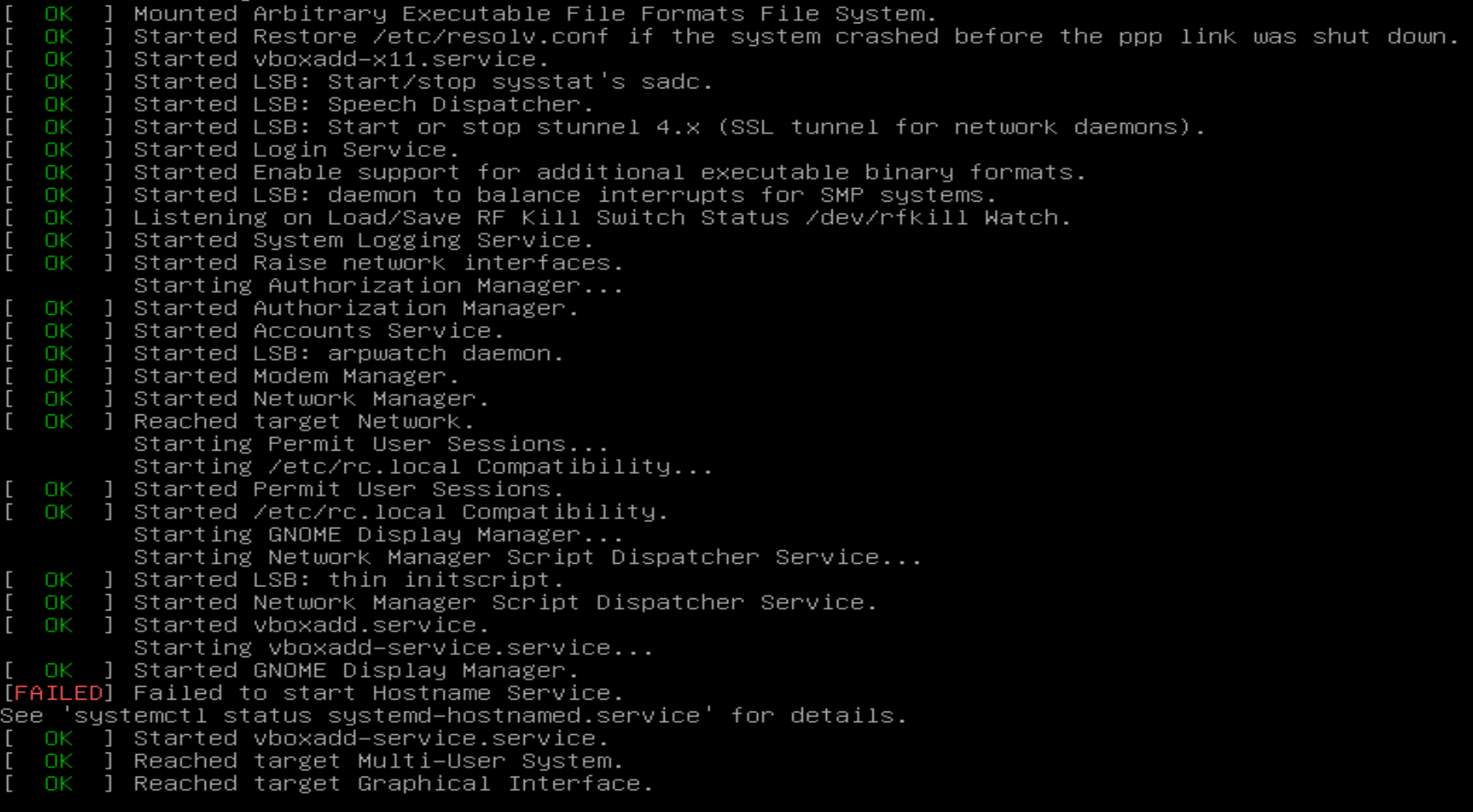 virtualbox VBOX failed in startup error 1.Failed to start Hostname