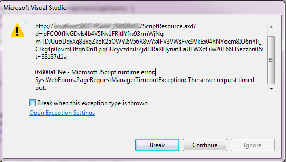 Sys.WebForms.PageRequestManagerTimeoutException during server