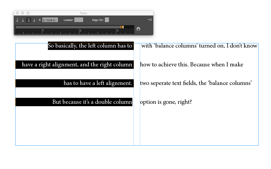 Align text to center of text field in doublecolumn in Indesign