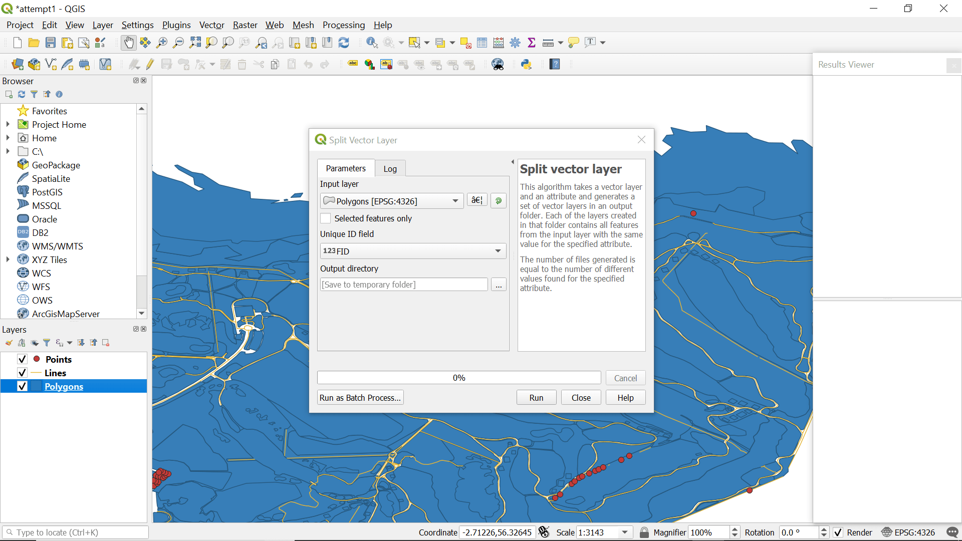 qgis Results from split vector layer not showing Geographic