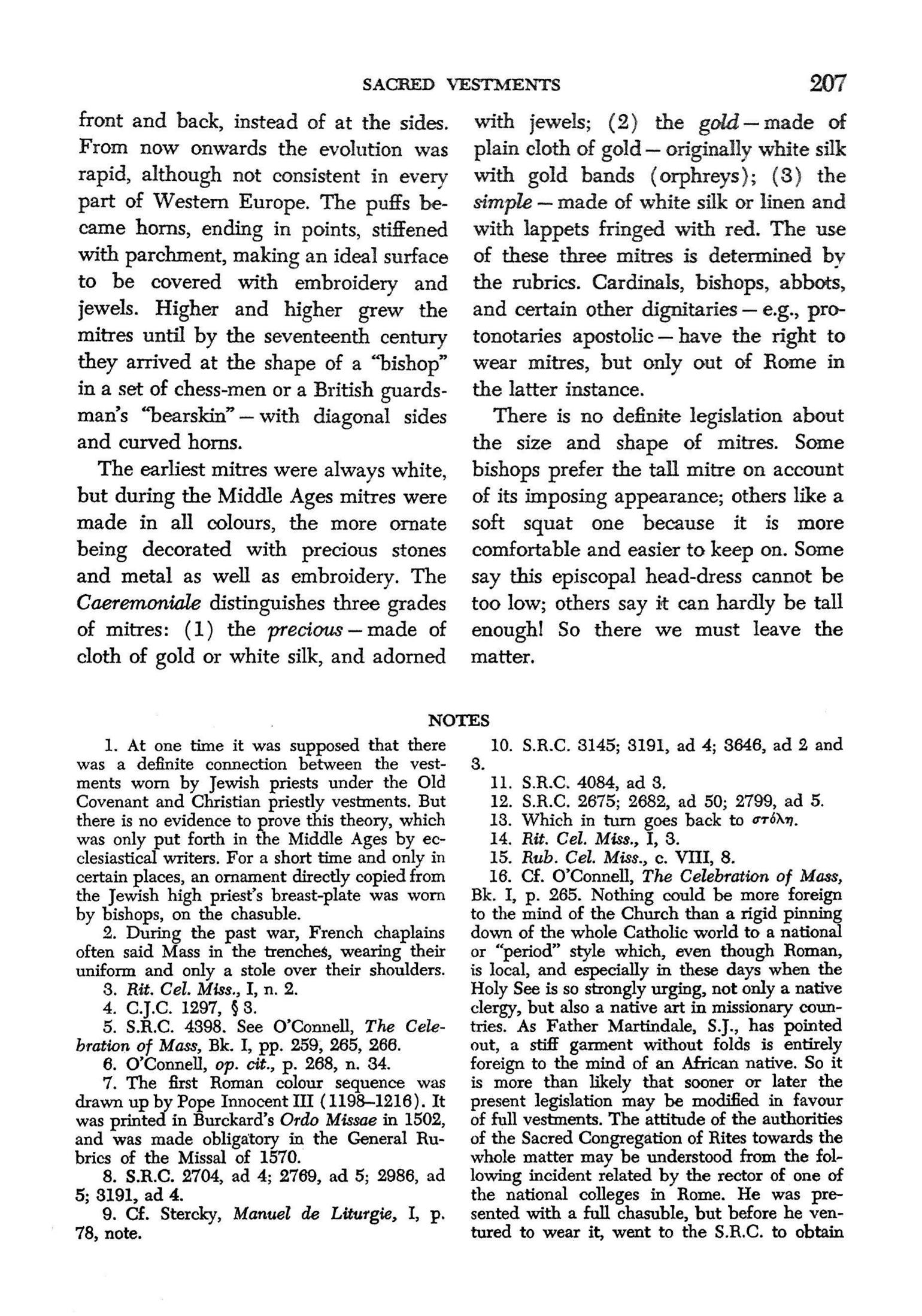 catholicism PreVatican II guidelines for vestments Christianity