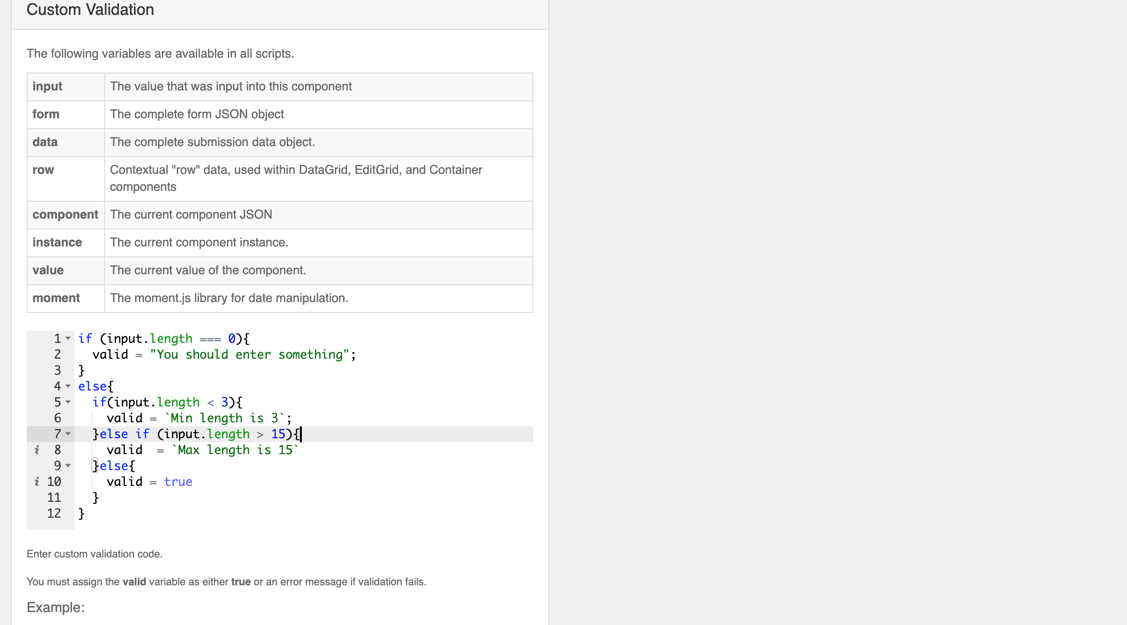 javascript show min and max length form validation error in react