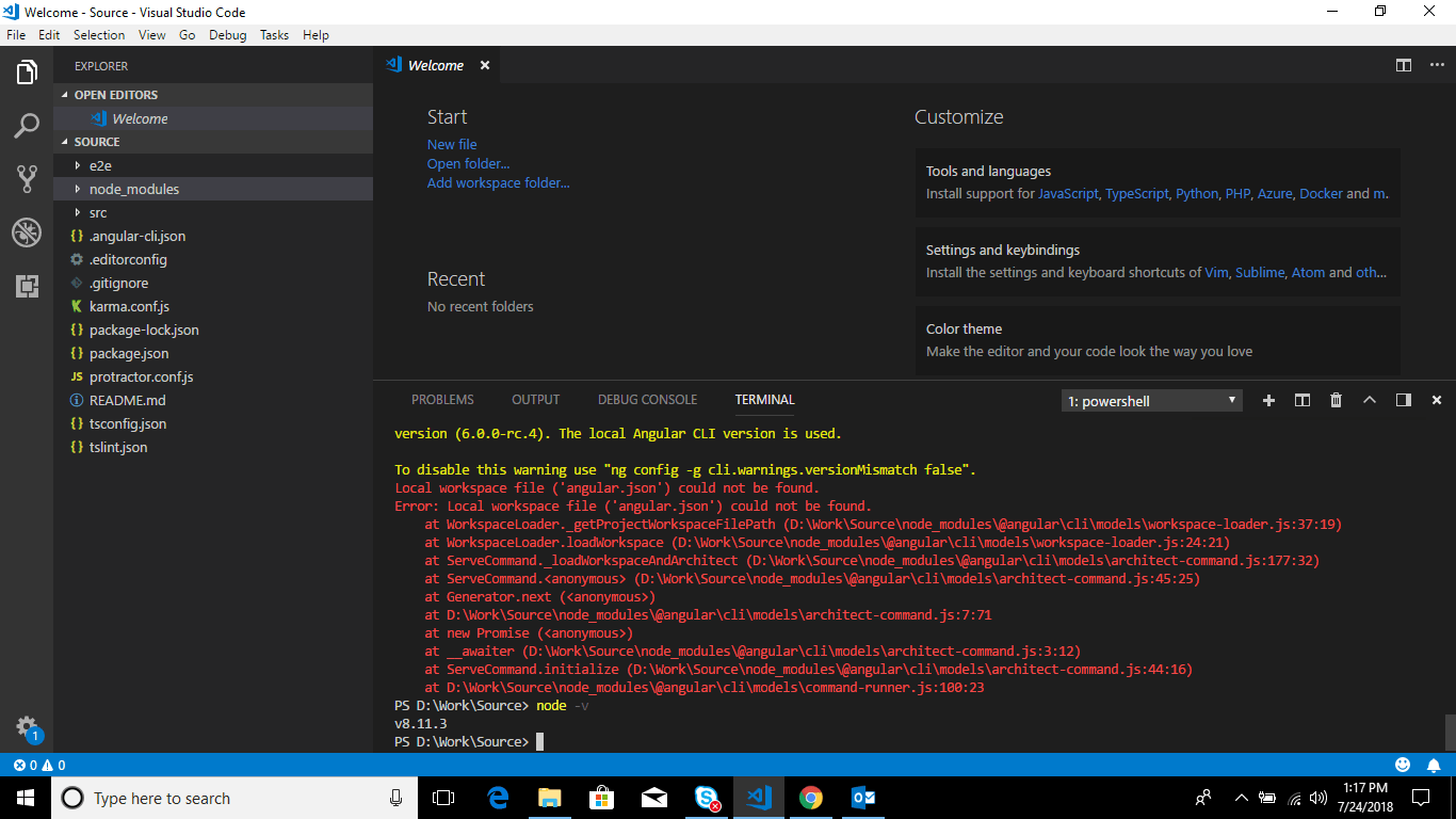 Local workspace file ('angular.json') could not be found. But same code