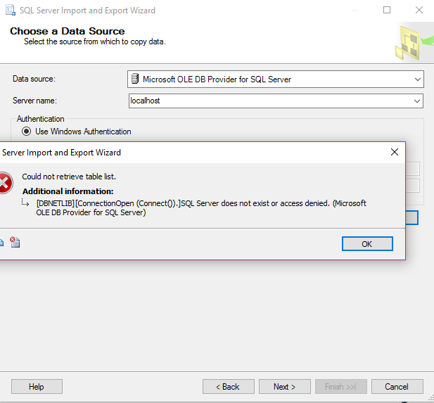 Cannot obtain the required interface from ole db provider