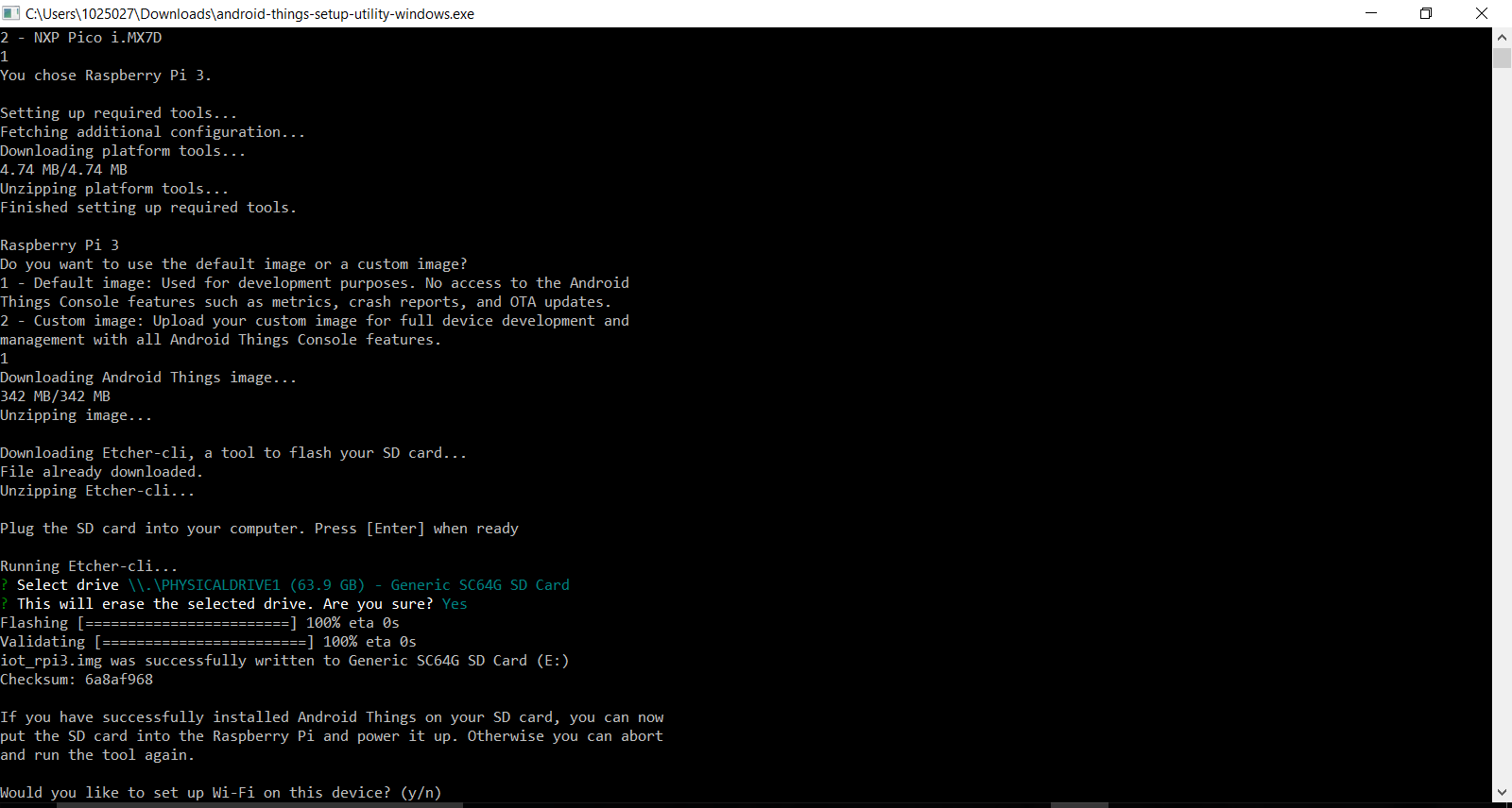 pi 3 Unable to flash Android of things on SD card properly