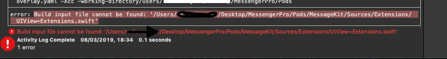 swift Ошибка CompileSwiftSources failed with a nonzero exit code" в MessageKit