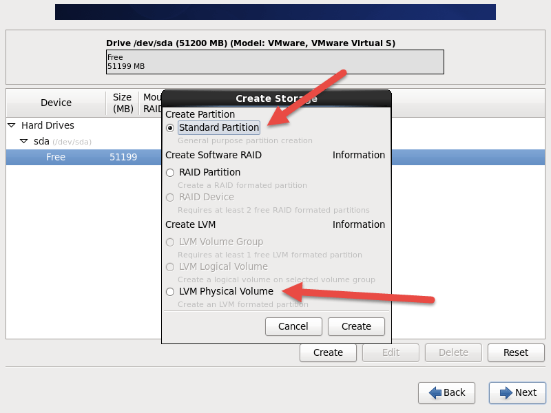 linux Create Partition (Standard partition vs LVM physical volume) in