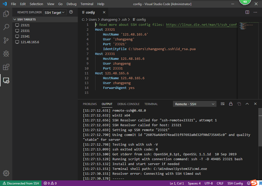 visual studio code why ssh connection timed out in vscode? Stack