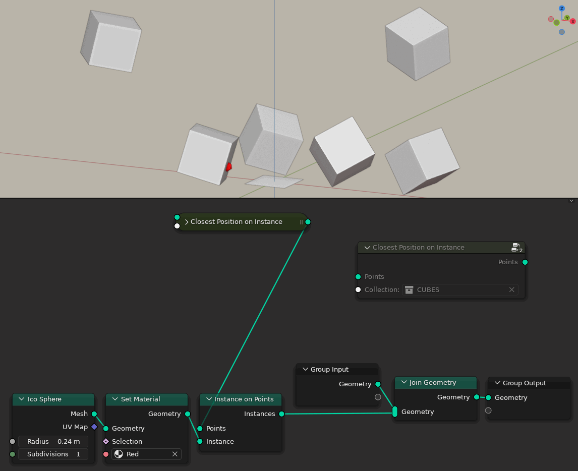 geometry nodes Find nearest point on each object in a collection