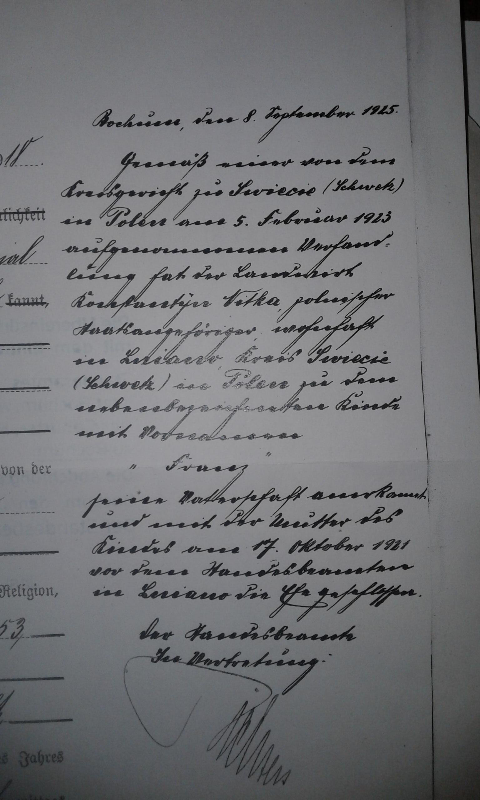 handwriting I need to know information from an old German birth