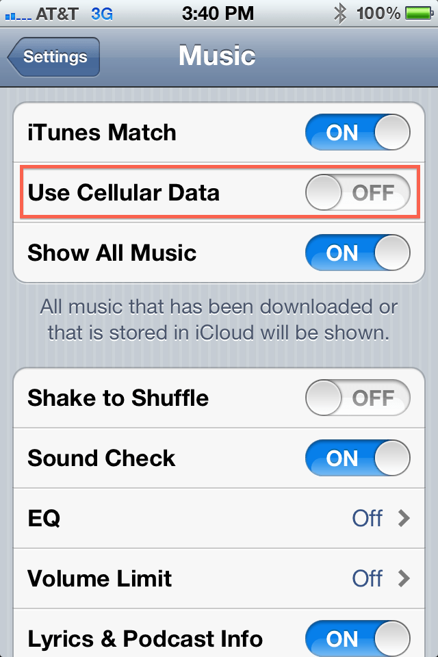 music iPhone 4S using 3G to download songs from iCloud after iOS 5.1