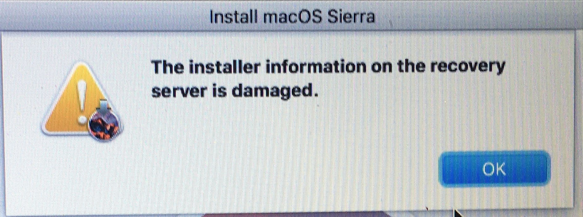 MacOS “The Installer information on the recovery server is damaged