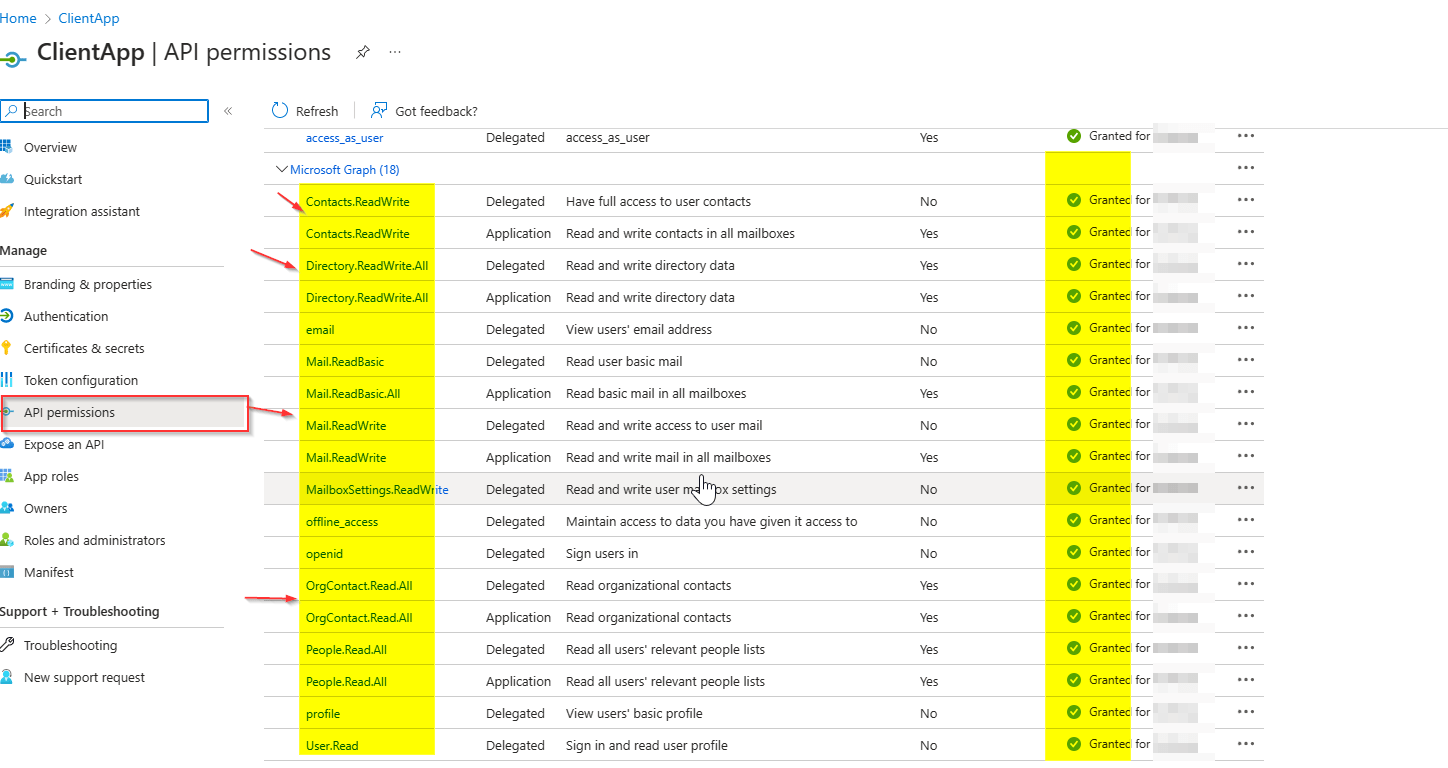 azure active directory Get Contacts and Groups from Exchange Online