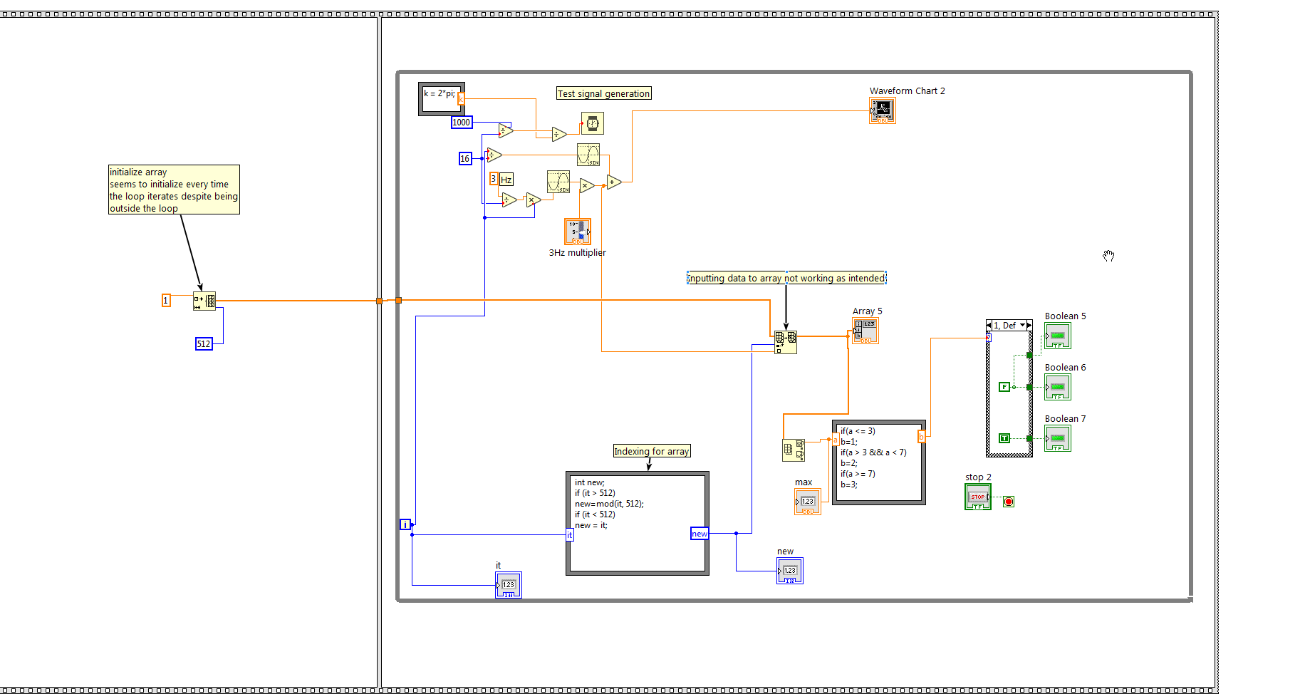 labview Storing and replacing values in array continuously Stack