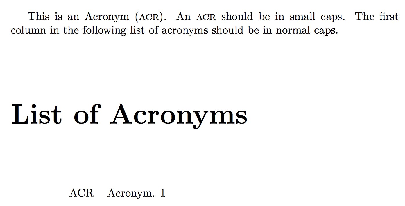 Glossaries package small caps in body and normal caps in the acronym list TeX LaTeX Stack