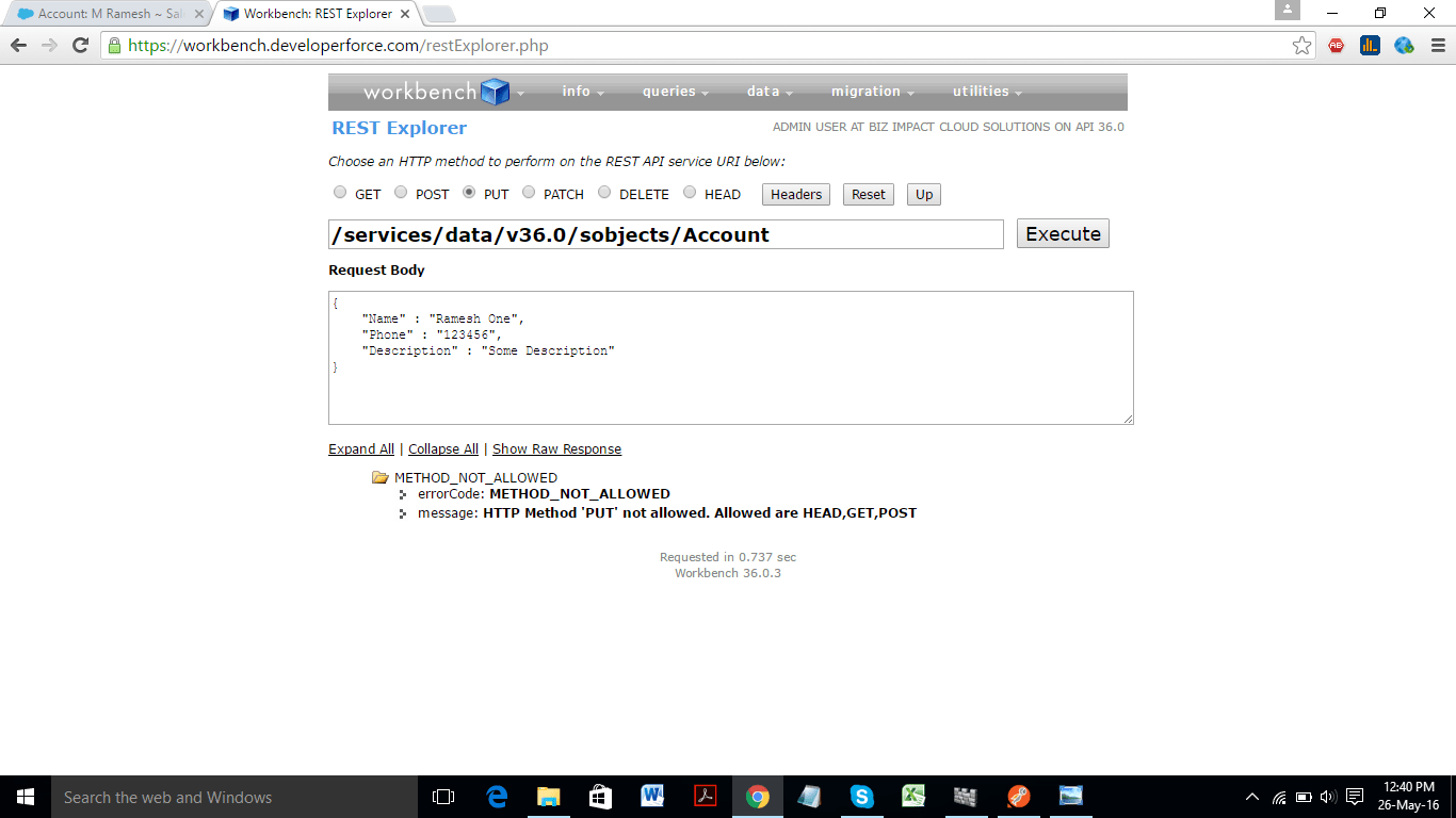 Unable to do insert/update (upsert) operations using PUT method with