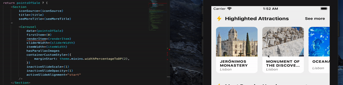 How to right align carousel using reactnativesnap