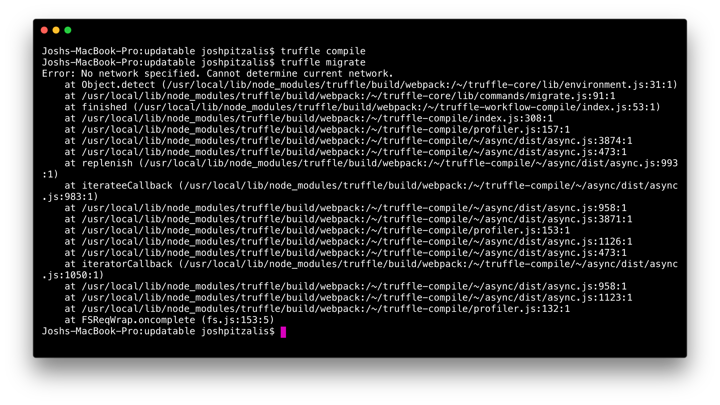 reactjs Error No network specified. Cannot determine current network