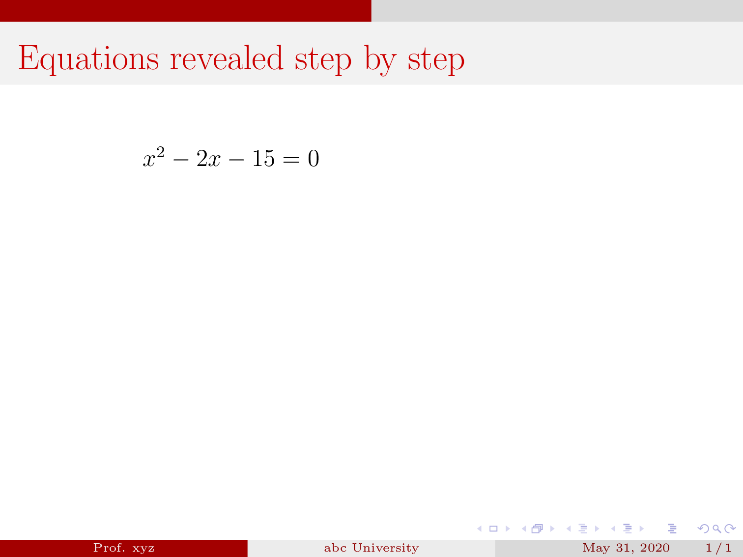 how to show step by step calculation in beamer (effect of