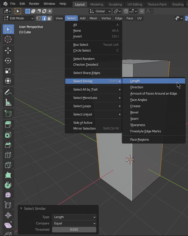 mesh Select edges by length? Blender Stack Exchange