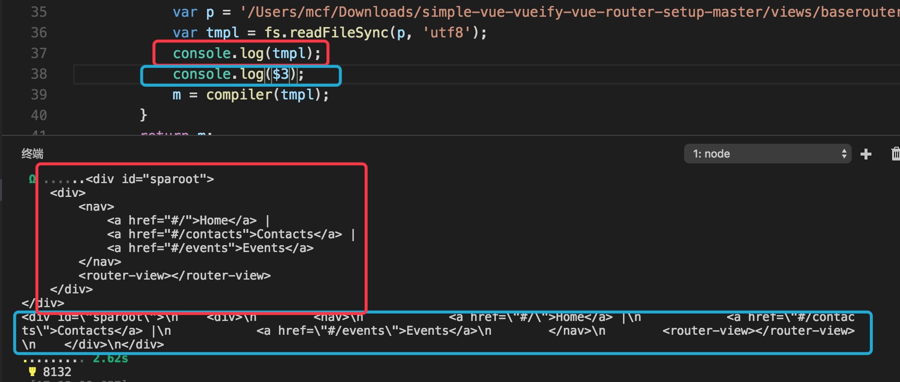 javascript Node.js string escape characters translation