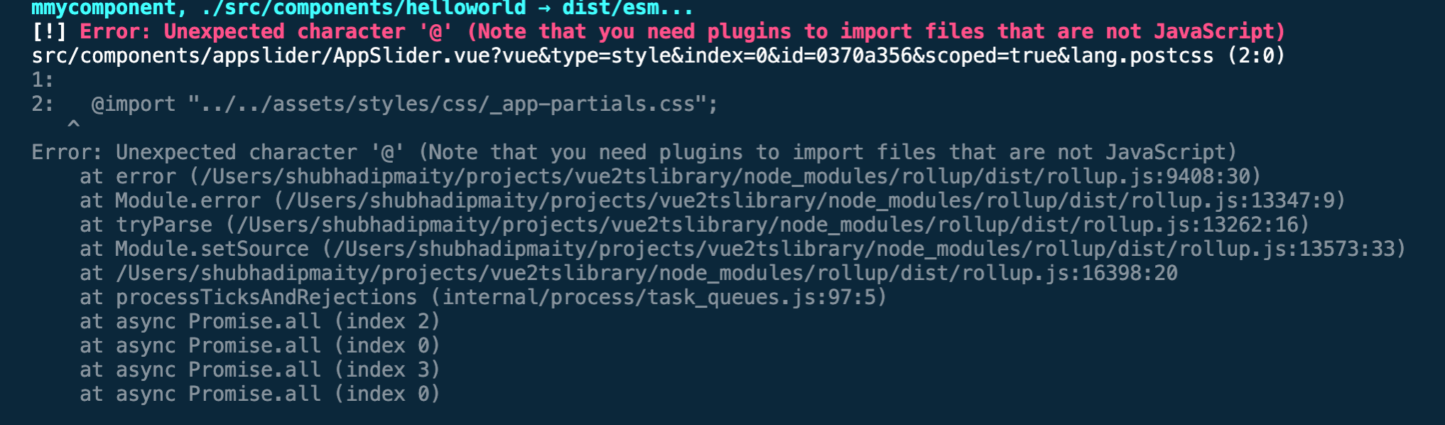 typescript Trying to build vue component library using rollup and