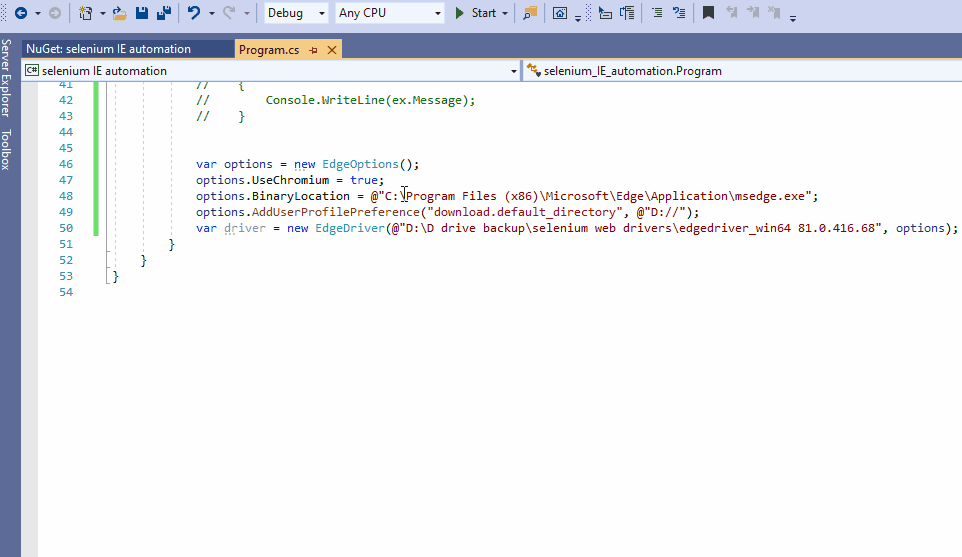 Selenium Edge (Chromium) browser Direct option to set default