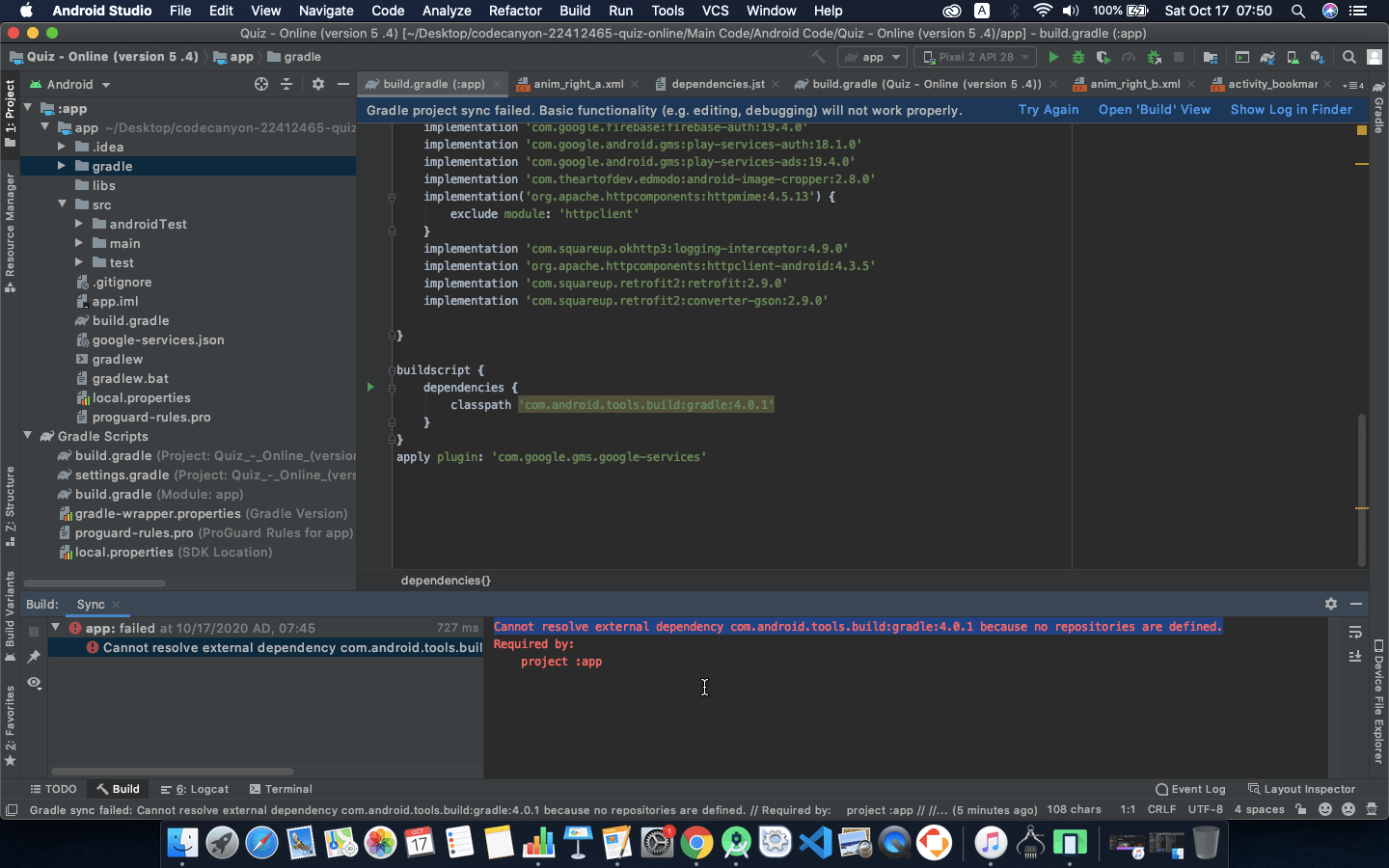 Cannot resolve external dependency com.android.tools.build