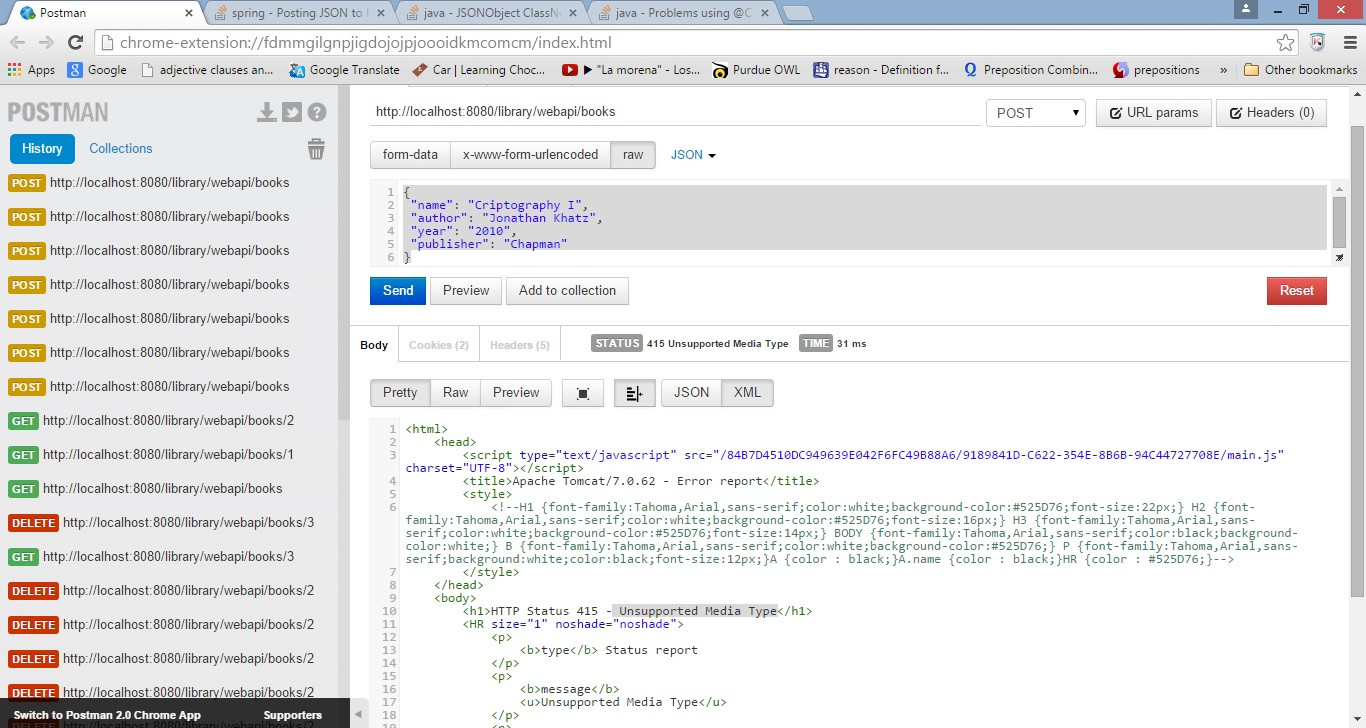 java Problems using Consumes(MediaType.APPLICATION_JSON) in RESTful