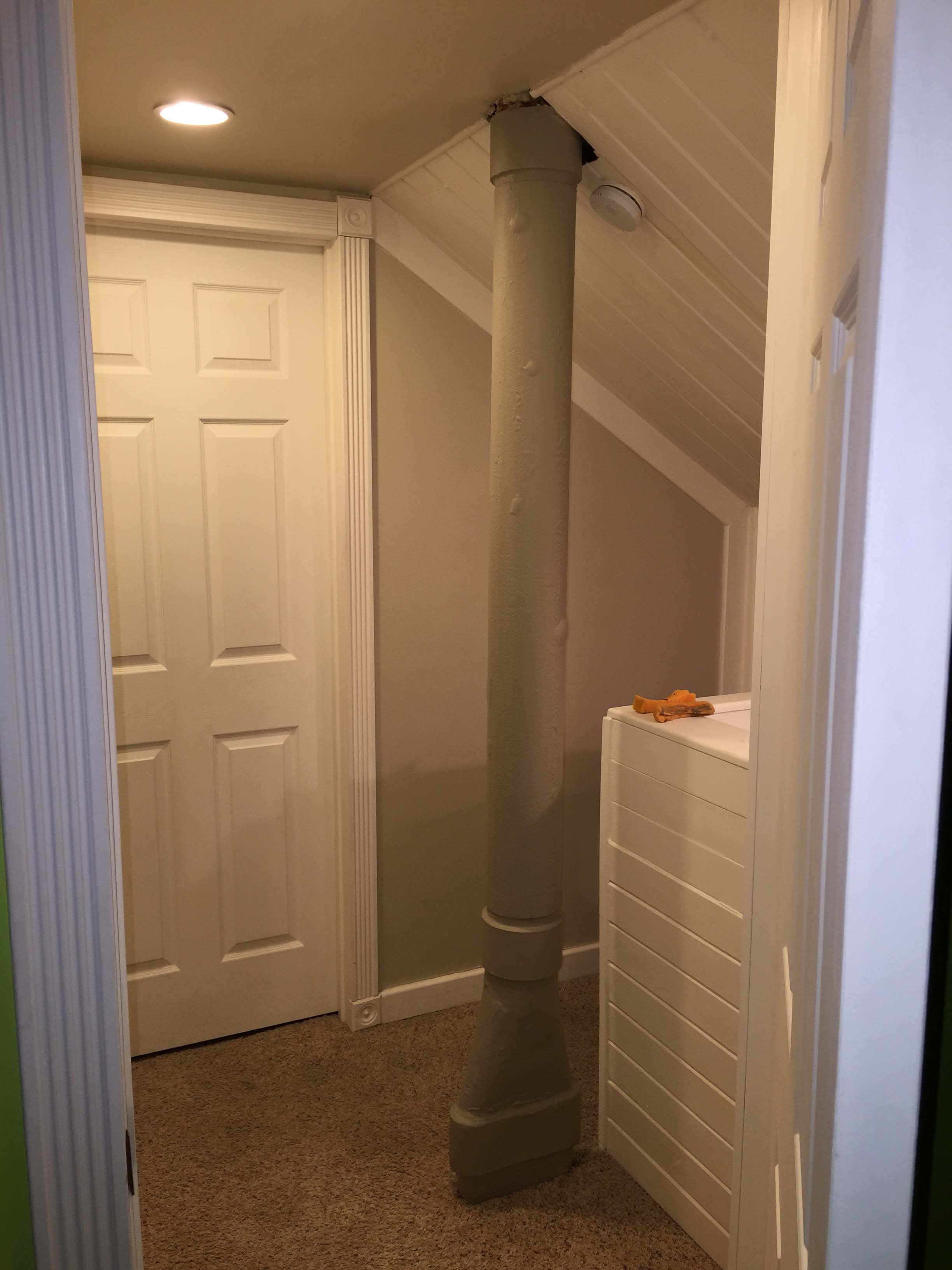 Condensation at roof, down outside of furnace/water heater vent. What