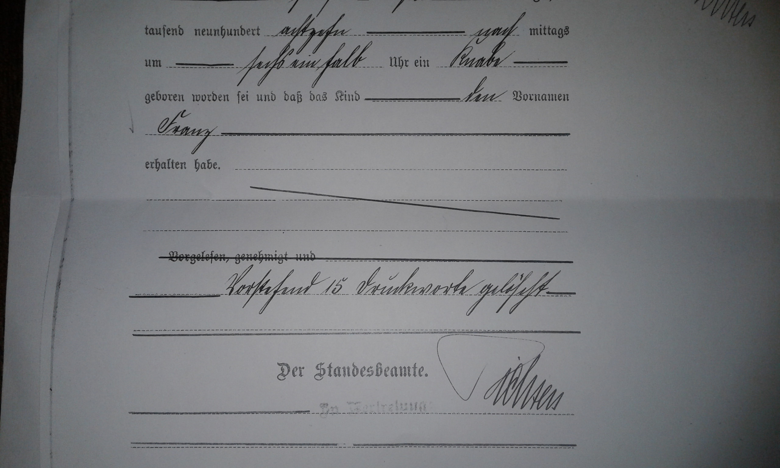 handwriting I need to know information from an old German birth