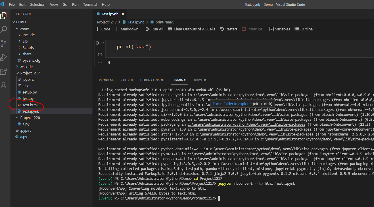 python VScode fails to export Jupyter notebook to HTML