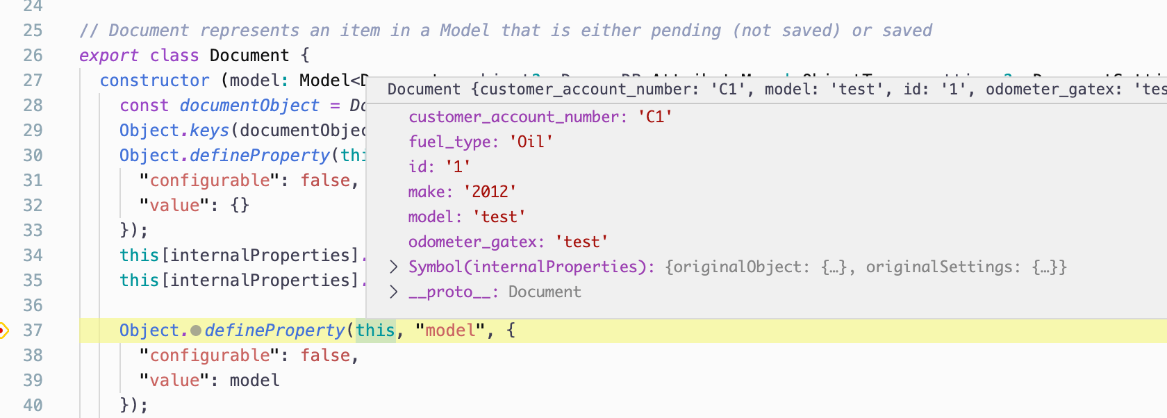 node.js Expected 'property' to be of type string, instead found type